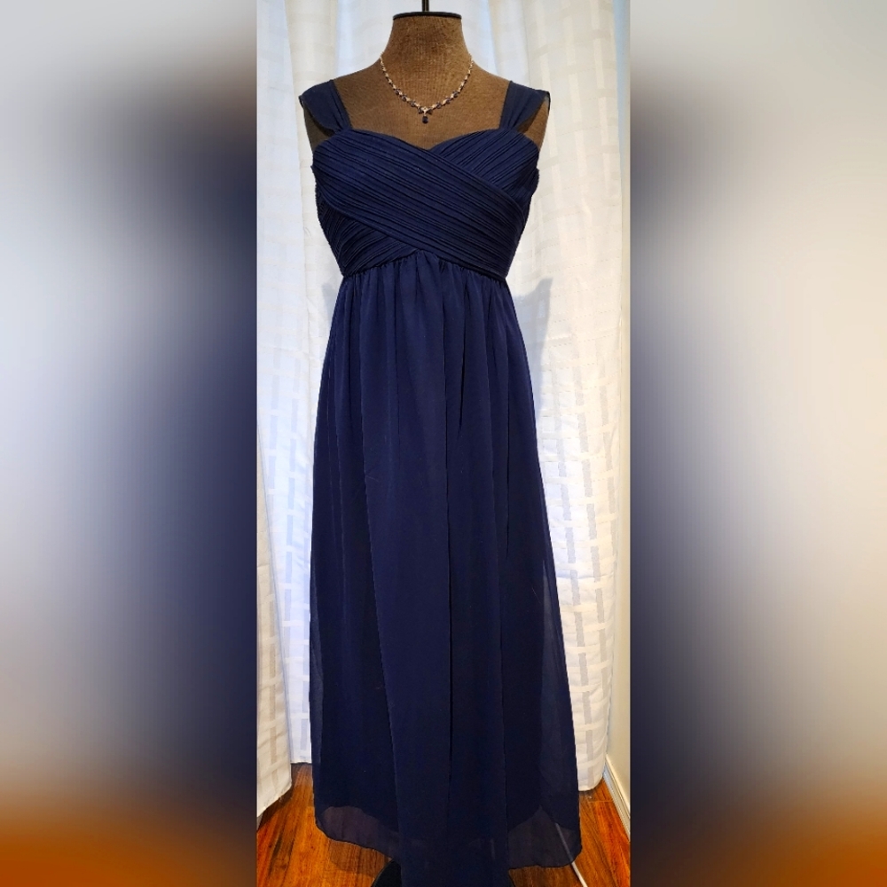 A-Line Ruched Chiffon Floor-Length Dress Dark Navy Juniors 11/12